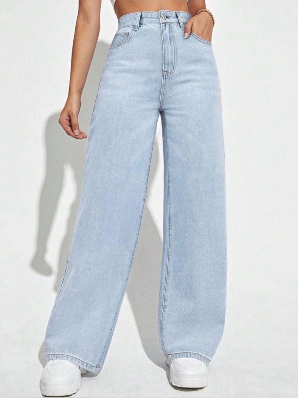 Boutique Light Blue Relaxed Fit Wide Leg Jeans Size S / 4
